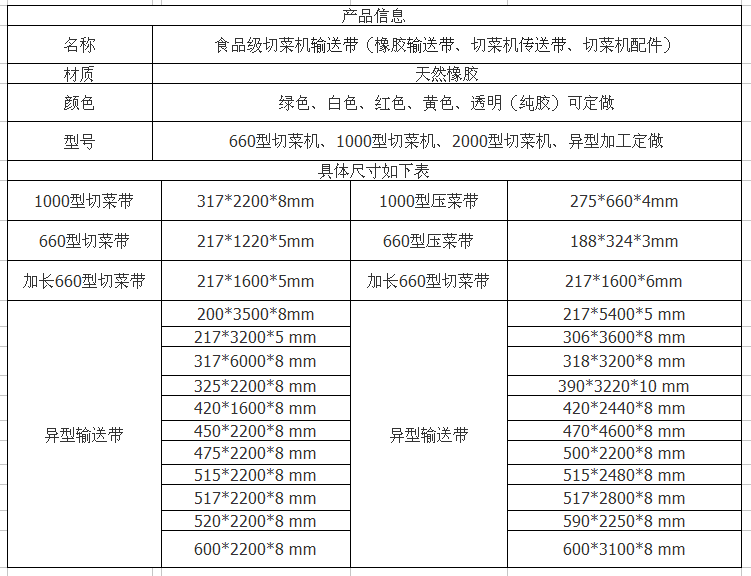 绿色1000型切菜机输送带